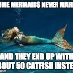Mermaid  | SOME MERMAIDS NEVER MARRY; AND THEY END UP WITH ABOUT 50 CATFISH INSTEAD | image tagged in mermaid | made w/ Imgflip meme maker