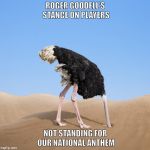 Ostrich hiding | ROGER GOODELL'S STANCE ON PLAYERS; NOT STANDING FOR OUR NATIONAL ANTHEM | image tagged in ostrich hiding | made w/ Imgflip meme maker