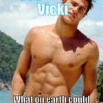 HOT GUY | Happy Birthday Vicki; What on earth could I give you as a present? | image tagged in hot guy | made w/ Imgflip meme maker