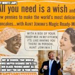 aunt jemima ad | HEY WHITE LADY, BUT OF COURSE, THAT WOULD NEVER HAPPEN BECAUSE SHE'D TELL HER BLACK FRIENDS ABOUT ALL THE NICE SHIT YOU GOT IN YOUR HOUSE. | image tagged in aunt jemima ad | made w/ Imgflip meme maker