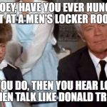 Airplane | JOEY, HAVE YOU EVER HUNG OUT AT A MEN'S LOCKER ROOM? IF YOU DO, THEN YOU HEAR LOTS OF MEN TALK LIKE DONALD TRUMP. | image tagged in airplane | made w/ Imgflip meme maker