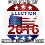 Vote Trump - make America grope again | VOTE FOR TRUMP; MAKE AMERICA GROPE AGAIN | image tagged in 2016 elections,trump grope,donald trump,gop | made w/ Imgflip meme maker