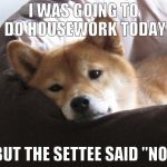 Sad Doge | I WAS GOING TO DO HOUSEWORK TODAY; BUT THE SETTEE SAID "NO" | image tagged in sad doge | made w/ Imgflip meme maker