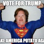 super retarded | VOTE FOR TRUMP; MAKE AMERICA POTATO AGAIN | image tagged in super retarded | made w/ Imgflip meme maker