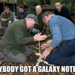 Campfire | "ANYBODY GOT A GALAXY NOTE 7?" | image tagged in campfire | made w/ Imgflip meme maker