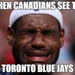 Lebron Sad Face | WHEN CANADIANS SEE THE TORONTO BLUE JAYS | image tagged in lebron sad face | made w/ Imgflip meme maker