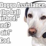 Doggo Assistance. | Yes, This is Doggo Assistance... "He threw the ball and it vanished!"; It vanished? "Into thin air!"; Oh. My. God. | image tagged in dogonphone,funny,memes,dog | made w/ Imgflip meme maker