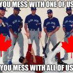 Blue Jays | YOU MESS WITH ONE OF US; YOU MESS WITH ALL OF US | image tagged in blue jays | made w/ Imgflip meme maker