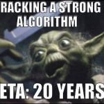 Angry Yoda - Shank | CRACKING A STRONG ALGORITHM; (ETA: 20 YEARS) | image tagged in angry yoda - shank | made w/ Imgflip meme maker