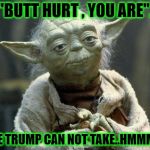 the butthurt is strong | "BUTT HURT , YOU ARE". "JOKE TRUMP CAN NOT TAKE..HMMMM?" | image tagged in the butthurt is strong | made w/ Imgflip meme maker