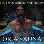 WOLVERINE | WHEN YOU PUT WOLVERINE IN EITHER AN ICE BATH; OR A SAUNA | image tagged in wolverine | made w/ Imgflip meme maker