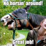 Horse LOL | No horsin' around! Great job! | image tagged in horse lol | made w/ Imgflip meme maker