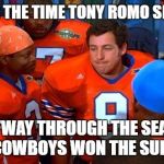 Tony Romo Halfway Hero | REMEMBER THE TIME TONY ROMO SHOWED UP; HALFWAY THROUGH THE SEASON AND THE COWBOYS WON THE SUPERBOWL? | image tagged in bobby boucher halftime,waterboy,dallas cowboys,bobby boucher,tony romo | made w/ Imgflip meme maker