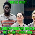 lady ghostbusters | THIS IS WHAT; A DISAPPOINTING WASTE OF TALENT LOOKS LIKE | image tagged in lady ghostbusters | made w/ Imgflip meme maker