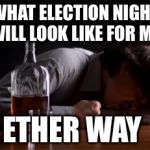 alcohol challenge | WHAT ELECTION NIGHT WILL LOOK LIKE FOR ME; ETHER WAY | image tagged in alcohol challenge,politics,election 2016 | made w/ Imgflip meme maker