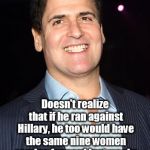 Mark Cuban You Mad | Doesn't realize that if he ran against Hillary, he too would have the same nine women coming forward just weeks before election to accuse him of grabbing them. | image tagged in mark cuban you mad | made w/ Imgflip meme maker