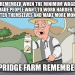 pepridge farm rembers | REMEMBER WHEN THE MINIMUM WAGE MADE PEOPLE WANT TO WORK HARDER TO BETTER THEMSELVES AND MAKE MORE MONEY? PEPRIDGE FARM REMEMBERS | image tagged in pepridge farm rembers | made w/ Imgflip meme maker