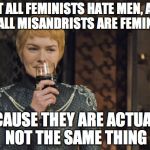 NASTY WOMAN | NOT ALL FEMINISTS HATE MEN, AND NOT ALL MISANDRISTS ARE FEMINISTS; BECAUSE THEY ARE ACTUALLY NOT THE SAME THING | image tagged in nasty woman | made w/ Imgflip meme maker