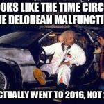 cubs are finally going to a world series | IT LOOKS LIKE THE TIME CIRCUITS IN THE DELOREAN MALFUNCTIONED; WE ACTUALLY WENT TO 2016, NOT 2015! | image tagged in doc brown y marty | made w/ Imgflip meme maker