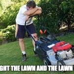 mowing the lawn | I FOUGHT THE LAWN AND THE LAWN WON. | image tagged in mowing the lawn | made w/ Imgflip meme maker