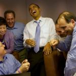 Obama staff laughing 