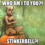 Angry fairy | WHO AM I TO YOU?! STINKERBELL?! | image tagged in angry fairy | made w/ Imgflip meme maker