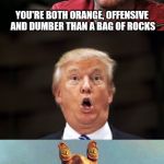 The Similarities | YOU TWO HAVE A LOT IN COMMON; YOU'RE BOTH ORANGE, OFFENSIVE AND DUMBER THAN A BAG OF ROCKS | image tagged in jar jar trump vs tj miller,jar jar binks,jar jar politics,deadpool,deadpool trump,jar jar trump | made w/ Imgflip meme maker