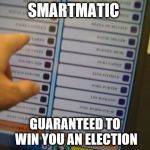 Voting machine | SMARTMATIC; GUARANTEED TO WIN YOU AN ELECTION | image tagged in voting machine | made w/ Imgflip meme maker