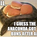 Who knew? | WELL, I GUESS THE ANACONDA GOT HIS BUNS AFTER ALL | image tagged in anaconda buns | made w/ Imgflip meme maker