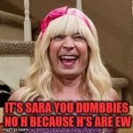 Sara Ew Jimmy Fallon | IT'S SARA YOU DUMBBIES NO H BECAUSE H'S ARE EW | image tagged in sara ew jimmy fallon | made w/ Imgflip meme maker