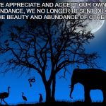 animals | WHEN WE APPRECIATE AND ACCEPT OUR OWN BEAUTY AND ABUNDANCE, WE NO LONGER RESENT OR COMPETE AGAINST THE BEAUTY AND ABUNDANCE OF OTHERS.
~SJCOLE | image tagged in animals | made w/ Imgflip meme maker