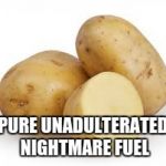 taters | PURE UNADULTERATED NIGHTMARE FUEL | image tagged in taters,nightmare fuel,potato,derp | made w/ Imgflip meme maker