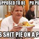 Gordon ramsey | IT WAS SUPPOSED TO BE  


PU PU PLATTER; THIS IS SHIT PIE ON A PLATE!!! | image tagged in gordon ramsey,pu pu platter,gordon rearamsey | made w/ Imgflip meme maker