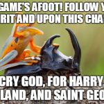 Beetle back ride | THE GAME'S AFOOT! FOLLOW YOUR SPIRIT AND UPON THIS CHARGE; CRY GOD, FOR HARRY, ENGLAND, AND SAINT GEORGE | image tagged in beetle back ride | made w/ Imgflip meme maker