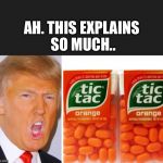 Trump orange | AH. THIS EXPLAINS SO MUCH.. | image tagged in trump orange | made w/ Imgflip meme maker