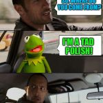 The Rock Driving | SO, WHERE DO YOU COME FROM? I'M A TAD POLISH! | image tagged in kermit rocks,memes | made w/ Imgflip meme maker