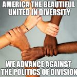 American Diversity | AMERICA THE BEAUTIFUL UNITED IN DIVERSITY; WE ADVANCE AGAINST THE POLITICS OF DIVISION | image tagged in american diversity | made w/ Imgflip meme maker