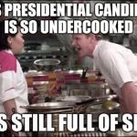 Kitchen | THIS PRESIDENTIAL CANDIDATE IS SO UNDERCOOKED; IT'S STILL FULL OF SHIT | image tagged in kitchen,memes | made w/ Imgflip meme maker