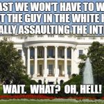 whitehouse | AT LEAST WE WON'T HAVE TO WORRY ABOUT THE GUY IN THE WHITE HOUSE SEXUALLY ASSAULTING THE INTERNS. WAIT.  WHAT?  OH, HELL! | image tagged in whitehouse | made w/ Imgflip meme maker