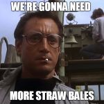 bigger boat | WE'RE GONNA NEED; MORE STRAW BALES | image tagged in bigger boat | made w/ Imgflip meme maker