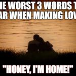 Love | THE WORST 3 WORDS TO HEAR WHEN MAKING LOVE? "HONEY, I'M HOME!" | image tagged in love | made w/ Imgflip meme maker