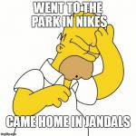 Home Doh | WENT TO THE PARK IN NIKES; CAME HOME IN JANDALS | image tagged in home doh | made w/ Imgflip meme maker