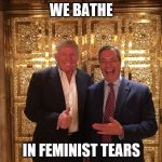 Trump and Farage | WE BATHE; IN FEMINIST TEARS | image tagged in trump and farage | made w/ Imgflip meme maker
