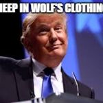 Donal trump | A SHEEP IN WOLF'S CLOTHING?? | image tagged in donal trump | made w/ Imgflip meme maker