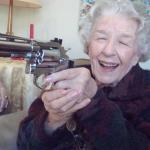 Old lady takes aim