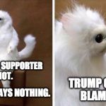 "Thanks Obama" gets replaced by "Thanks Trump" x's 100. | HILLARY'S SUPPORTER RIOT. TRUMP GETS BLAME? OBAMA SAYS NOTHING. | image tagged in wtf cat,donald trump,hillary clinton,obama,bacon,protesters | made w/ Imgflip meme maker