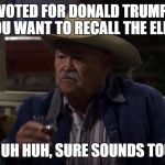  Yep, Uh-huh, Sure sounds tough | YOU VOTED FOR DONALD TRUMP AND NOW YOU WANT TO RECALL THE ELECTION? YEP, UH HUH, SURE SOUNDS TOUGH | image tagged in  yep uh-huh sure sounds tough | made w/ Imgflip meme maker