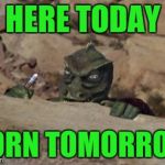 Gorn | HERE TODAY; GORN TOMORROW | image tagged in gorn | made w/ Imgflip meme maker