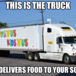 Toys R Us Truck | THIS IS THE TRUCK; THAT DELIVERS FOOD TO YOUR SCHOOL | image tagged in toys r us truck | made w/ Imgflip meme maker
