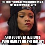 Legalizing pot.... | THE FACE YOU MAKE WHEN CALIFORNIA'S GET TO GROW SIX PLANTS; AND YOUR STATE DIDN'T EVEN HAVE IT ON THE BALLOT | image tagged in the face you make,pot,legalize weed | made w/ Imgflip meme maker